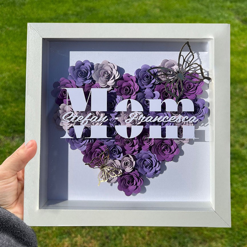 Custom Butterfly Mom Heart Shaped Flower Shadow Box With Kids Names For Mom Grandma Unique Christmas Gift Ideas