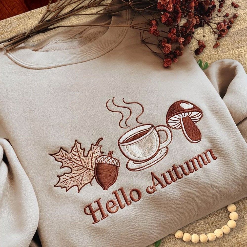 Hello Autumn Embroidered Sweatshirt for Her Him Autumn Sweatshirt