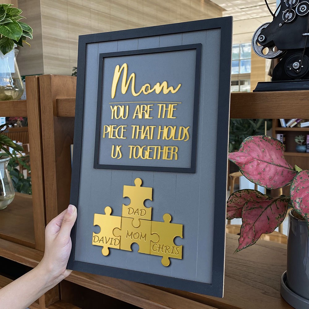 Personalized Wood Mom Puzzle Sign with Kids Names Gift for Mom Grandma New Mom Gift Mother's Day Gift Ideas