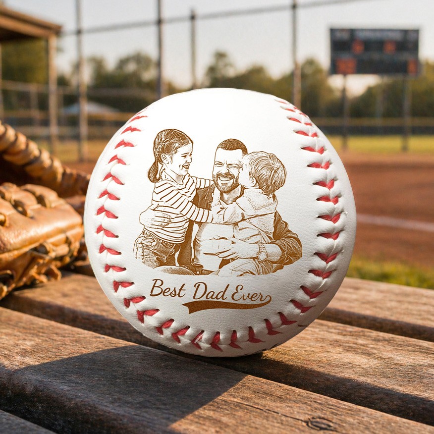 Personalized Best Dad Ever Baseball with Photo and Text Unique Father's Day Gifts