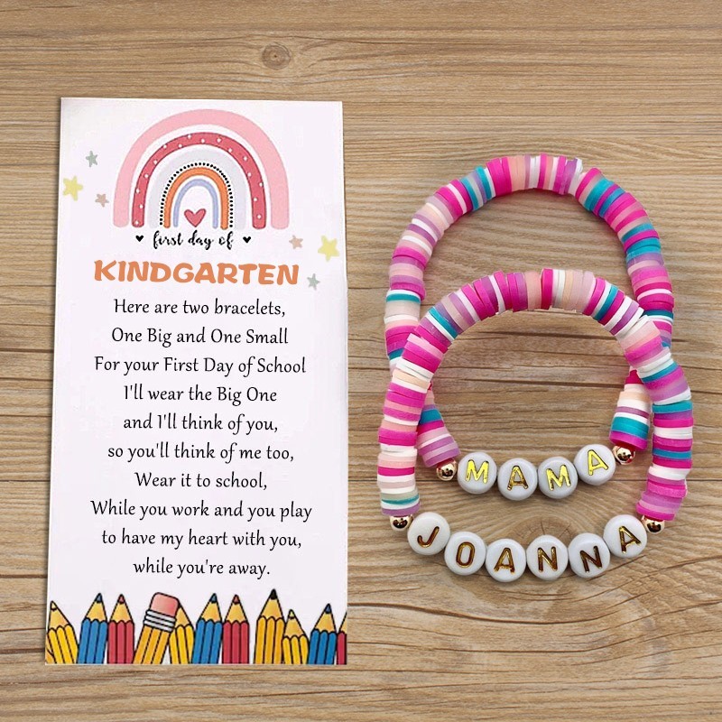 First Day of Kindergarten Mommy and Me Matching Heart Bracelet Back to School Gifts for Kids
