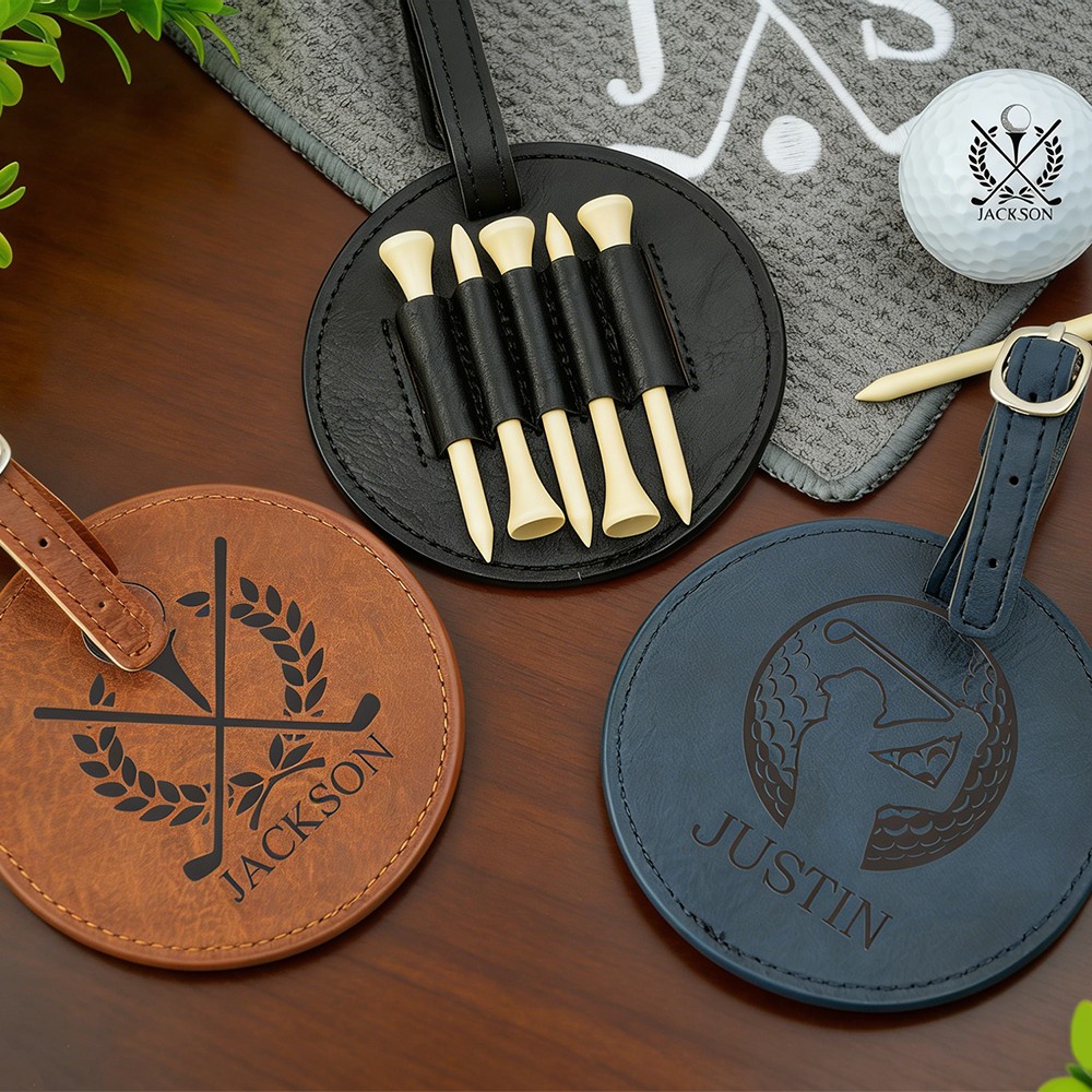 Personalized Engraved Leather Golf Bag Tag for Men Golf Tee Holder Gift for Golf Lovers Anniversary Gift Valentine's Day Gifts