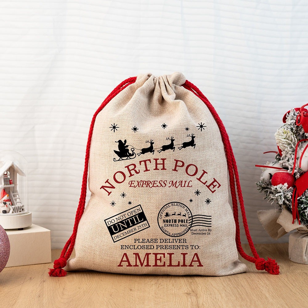 Personalized Christmas Santa Sack Bags with Name Holiday Gift Bag for Kids Unique Christmas Gift Bag