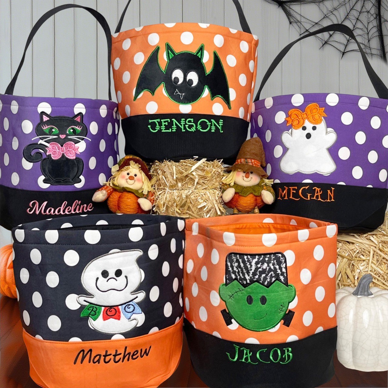 Personalized Trick or Treat Bucket with Embroidered Name Halloween Candy Bag Halloween Gift for Kids