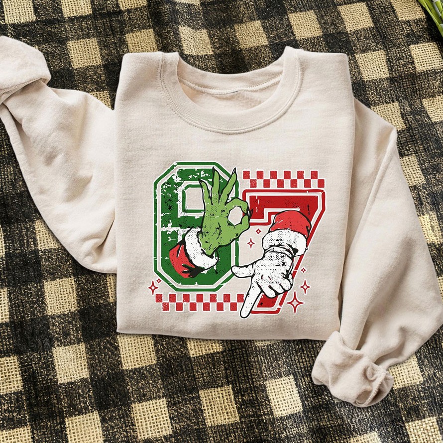 Funny Six Seven Meme Christmas Santa Hand Sign Sweatshirt Unique Christmas Gifts