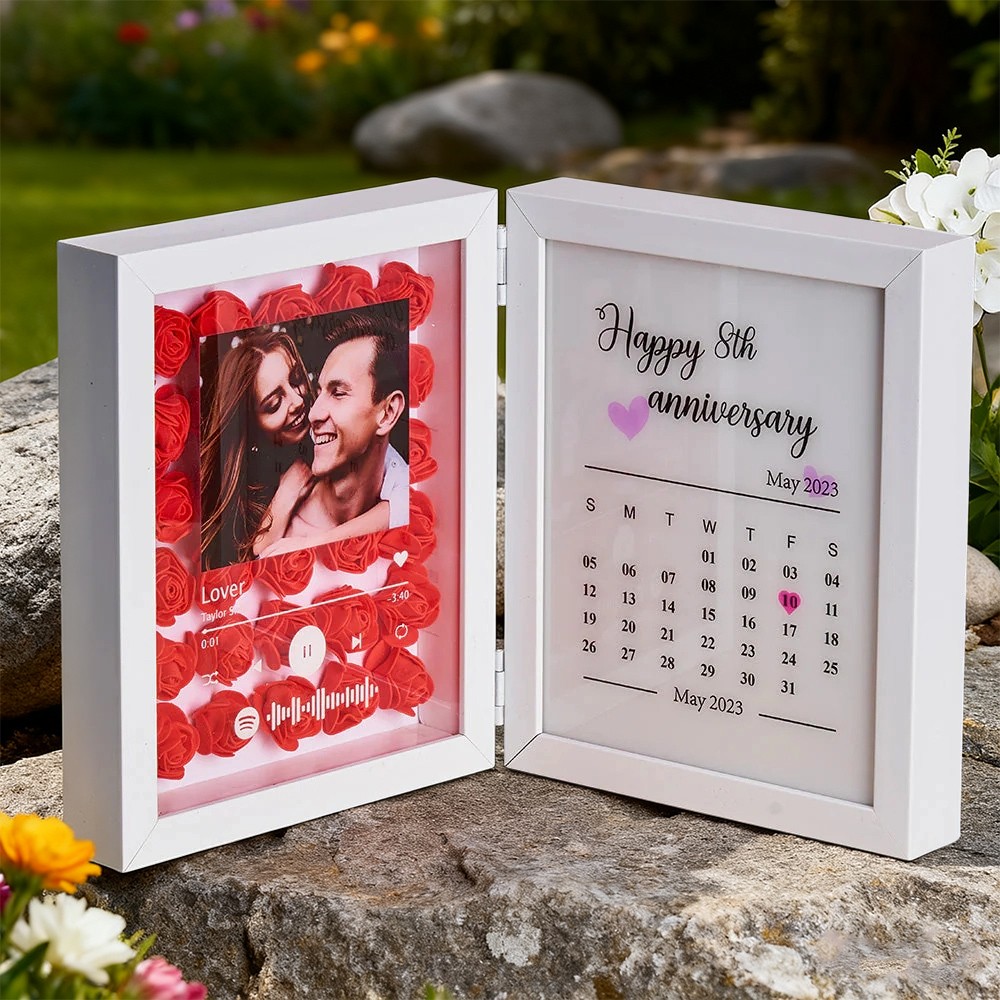 Personalized Flower Shadow Box With Calendar Gifts for Couples Unique Anniversary Gift Christmas Gift