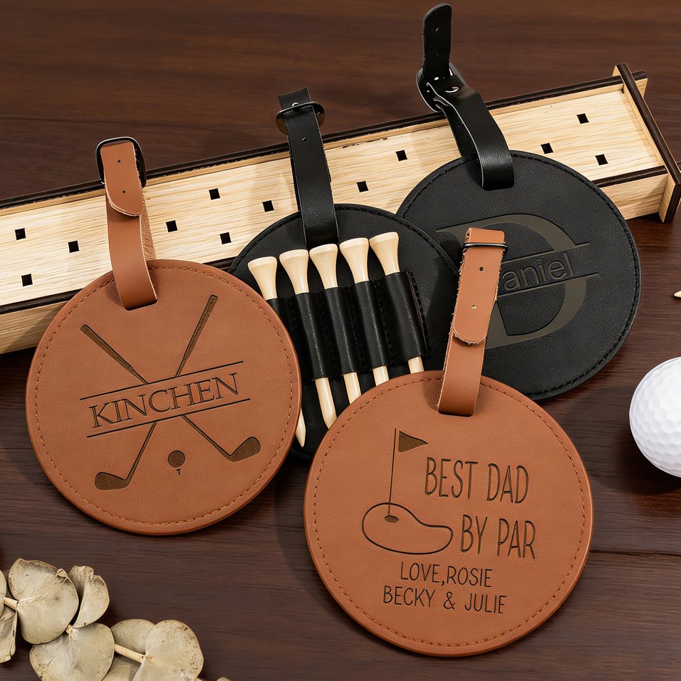 Personalized Engraved Leather Golf Bag Tag for Men Golf Tee Holder Gift for Golf Lovers Anniversary Gift Valentine's Day Gifts