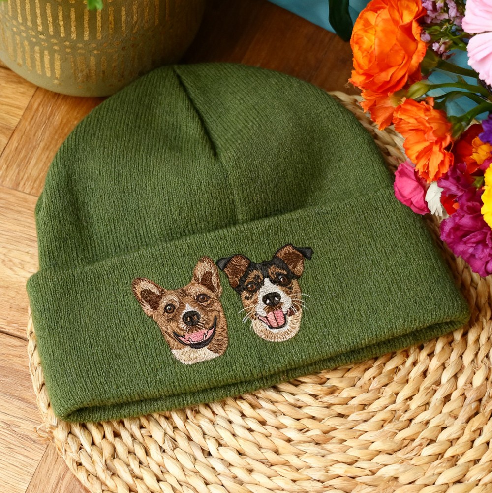 Personalized Embroidered Pet Dog Beanie Hat with Dogs Face on It Gifts for Dog Owners Christmas Gift for Pet Lovers