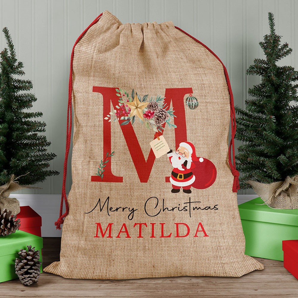 Personalized Christmas Santa Sack Bags with Name Holiday Gift Bag for Kids Unique Christmas Gift Bag