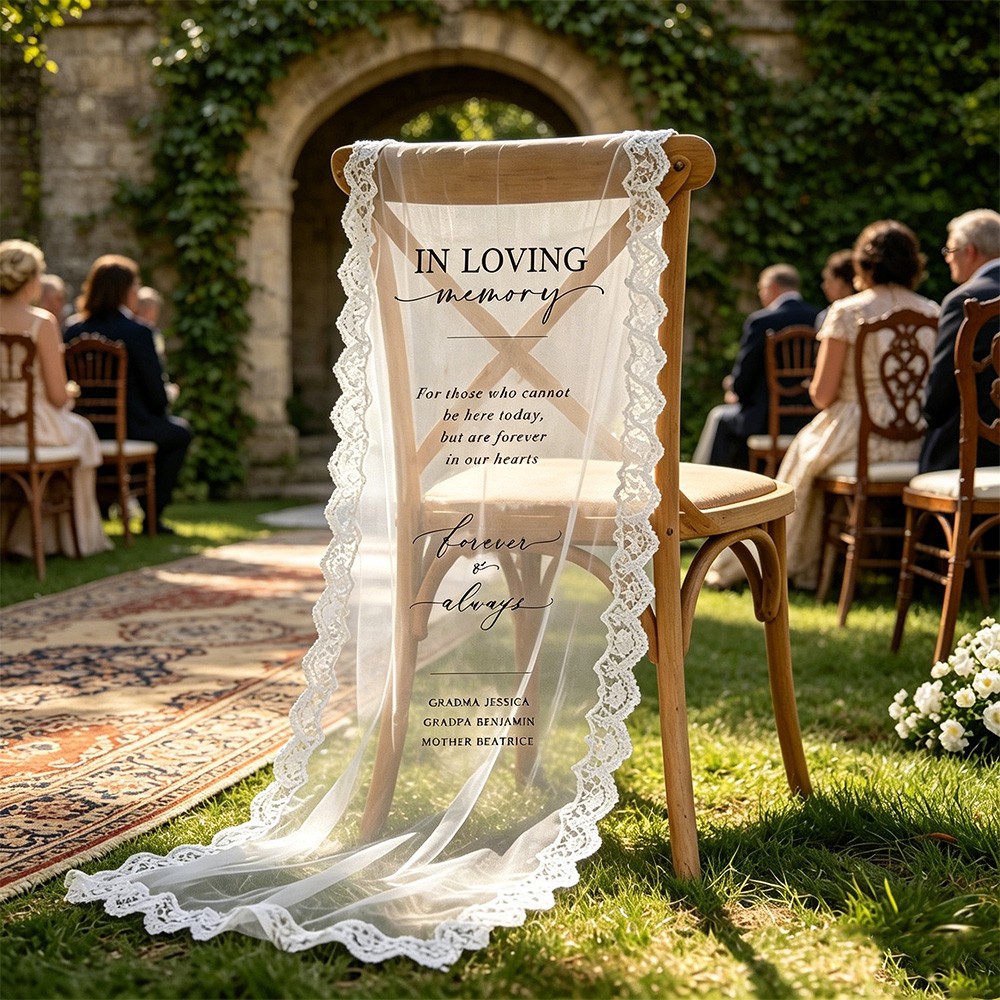 Custom Lace Wedding Memorial Chair Sign In Loving Memory Chair Sign Remembrance Ceremony Decor