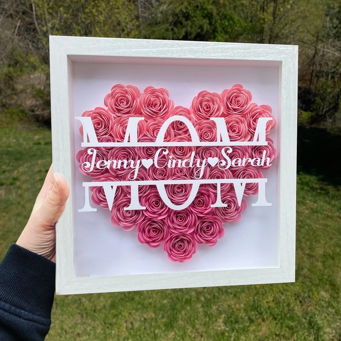 Personalized Heart Flower Shadow Box for Mom
