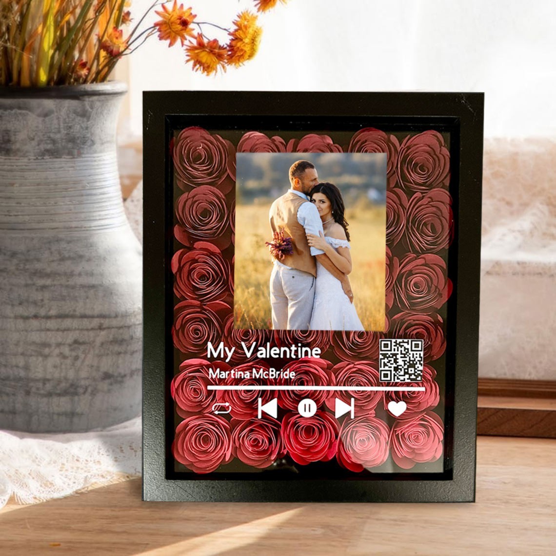 Personalized Scannable Music Song Album Art Flower Shadow Box
