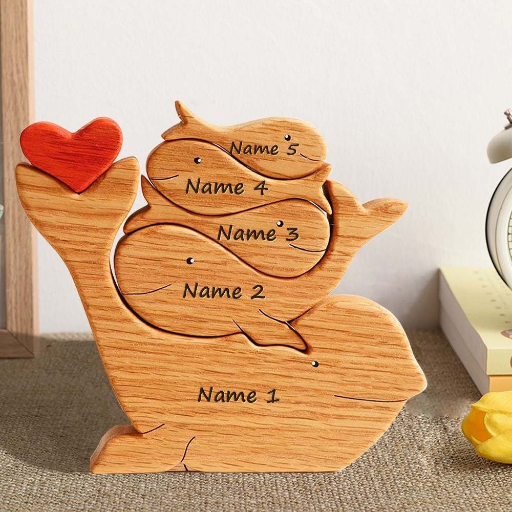 Personalized Wooden Whale Engraved Names Family Puzzle