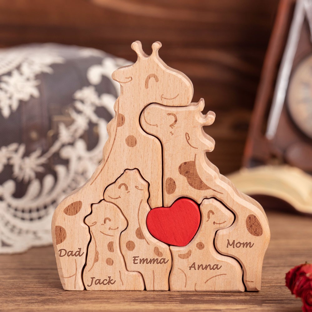 Personalized Wooden Giraffe Family Name Puzzle Gifts for Mom Mother's Day Gift Ideas