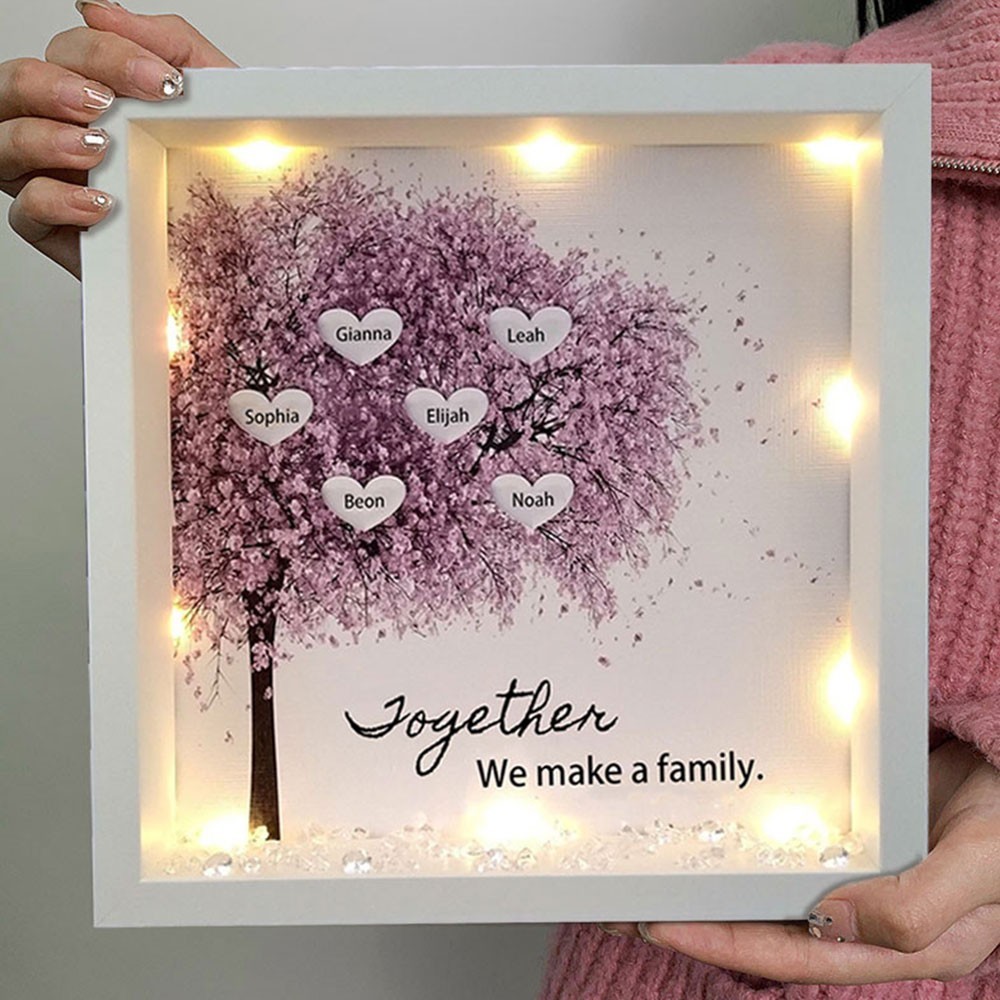 Personalized Cherry Family Tree Light Up Shadow Box