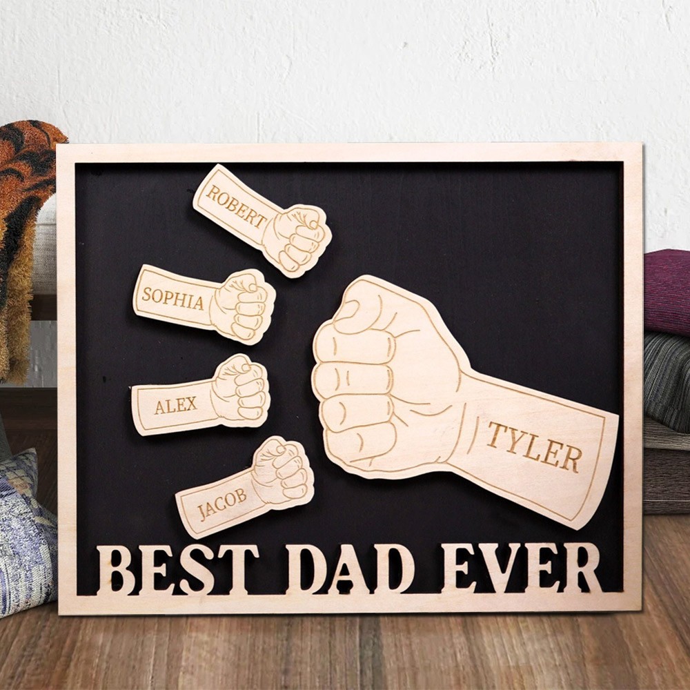 Custom Best Dad Ever Fist Bump Wood Frame Sign Unique Father's Day Gift Ideas