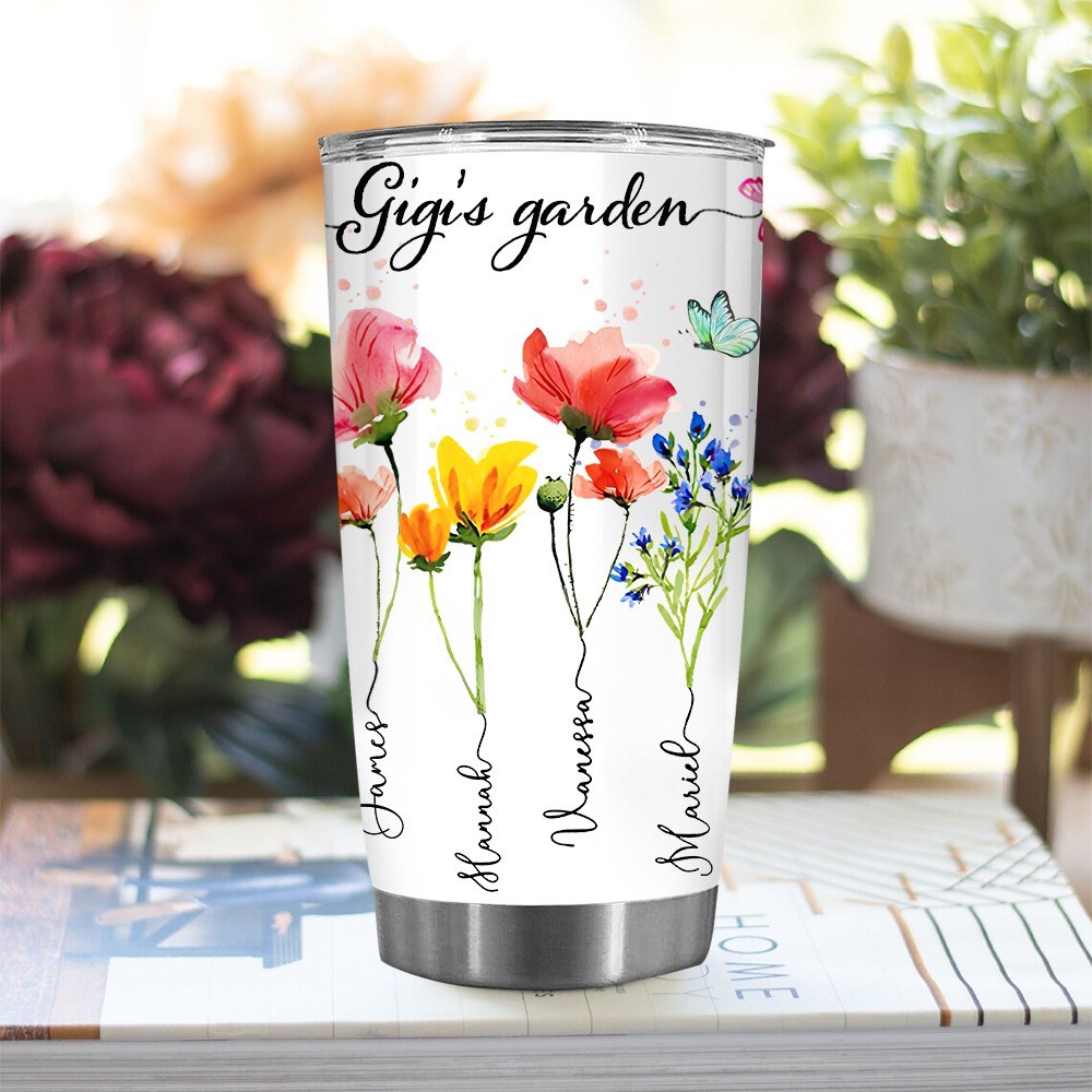 Personalized Birth Flower Tumbler with Kids Names For Mom Grandma