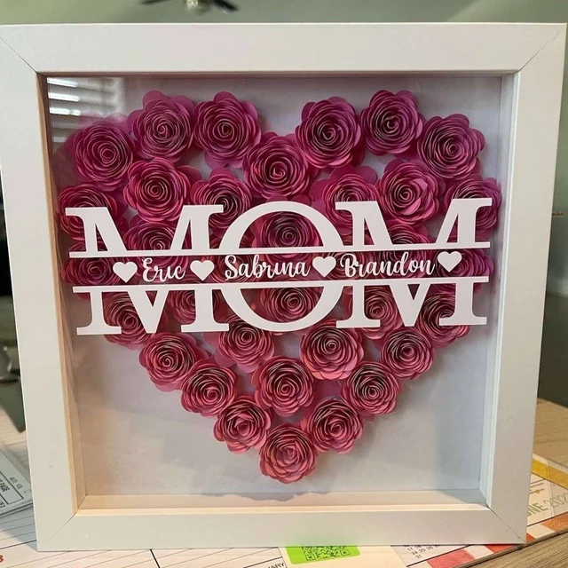 Personalized Heart Paper Flower Shadow Box for Mom