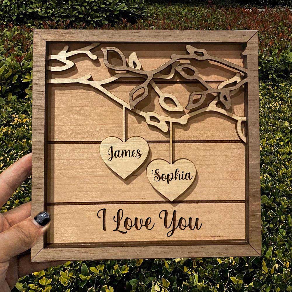Personalized Wooden Family Tree Sign with Engraved Names for Soulmate Gifts for Couple Anniversary Gift for Wife Husband