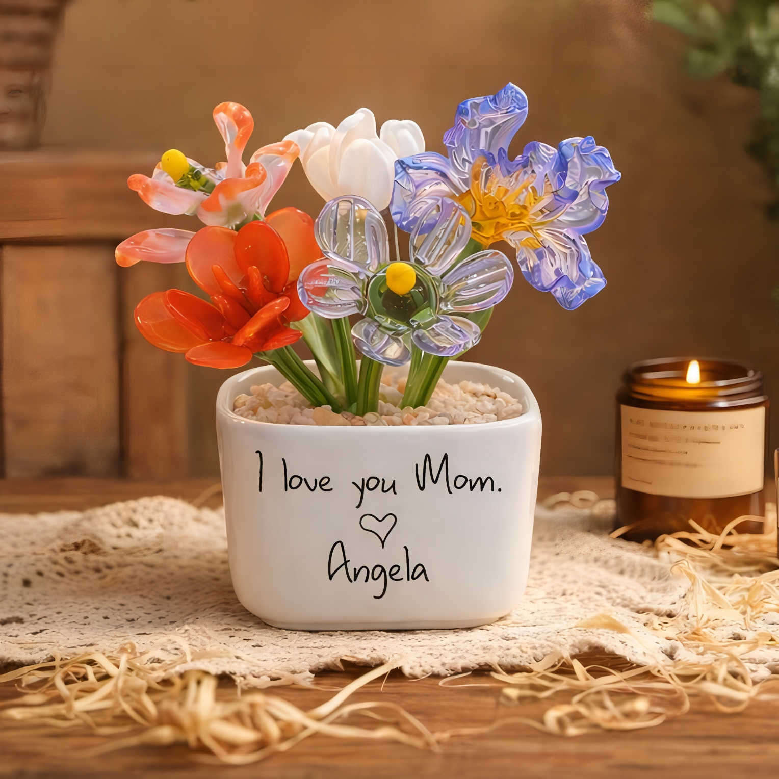 Personalized Mini Glass Birth Month Flower with Plant Pot Keepsake Gifts for Mom Grandma Unique Mother's Day Gift Ideas