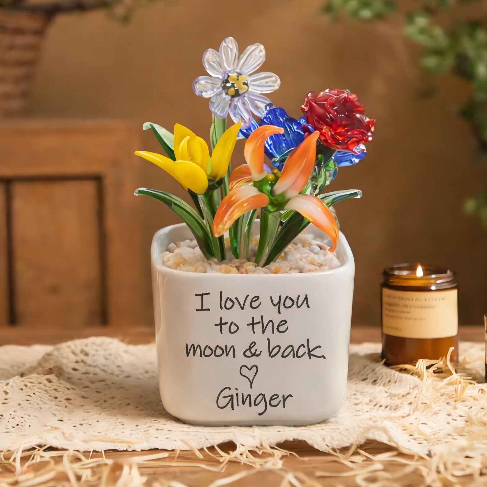 Personalized Mini Glass Birth Month Flower with Plant Pot Perfect Gifts for Mom Grandma Unique Mother's Day Gift Ideas