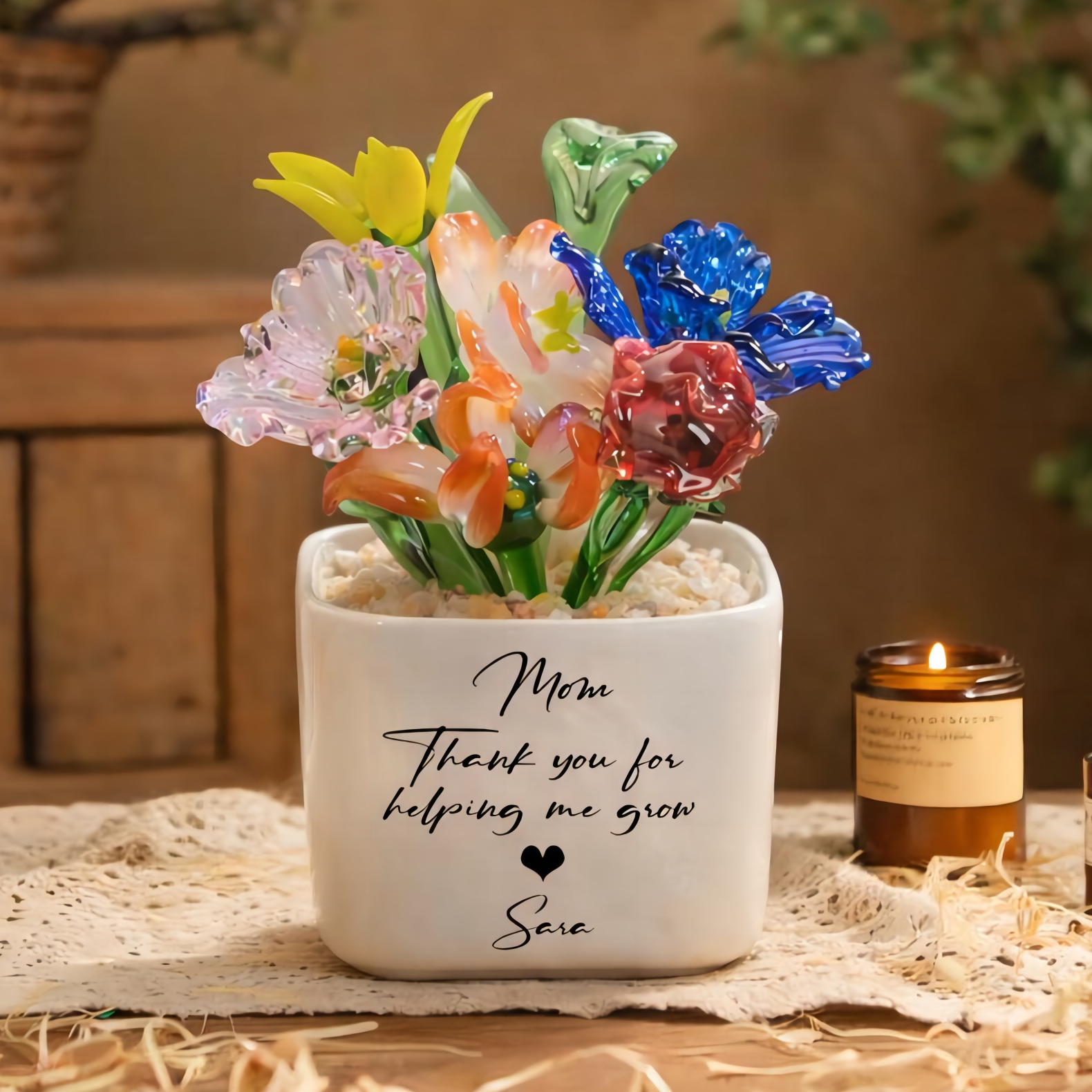 Personalized Mini Glass Birth Month Flower with Plant Pot Perfect Gifts for Mom Grandma Unique Mother's Day Gift Ideas