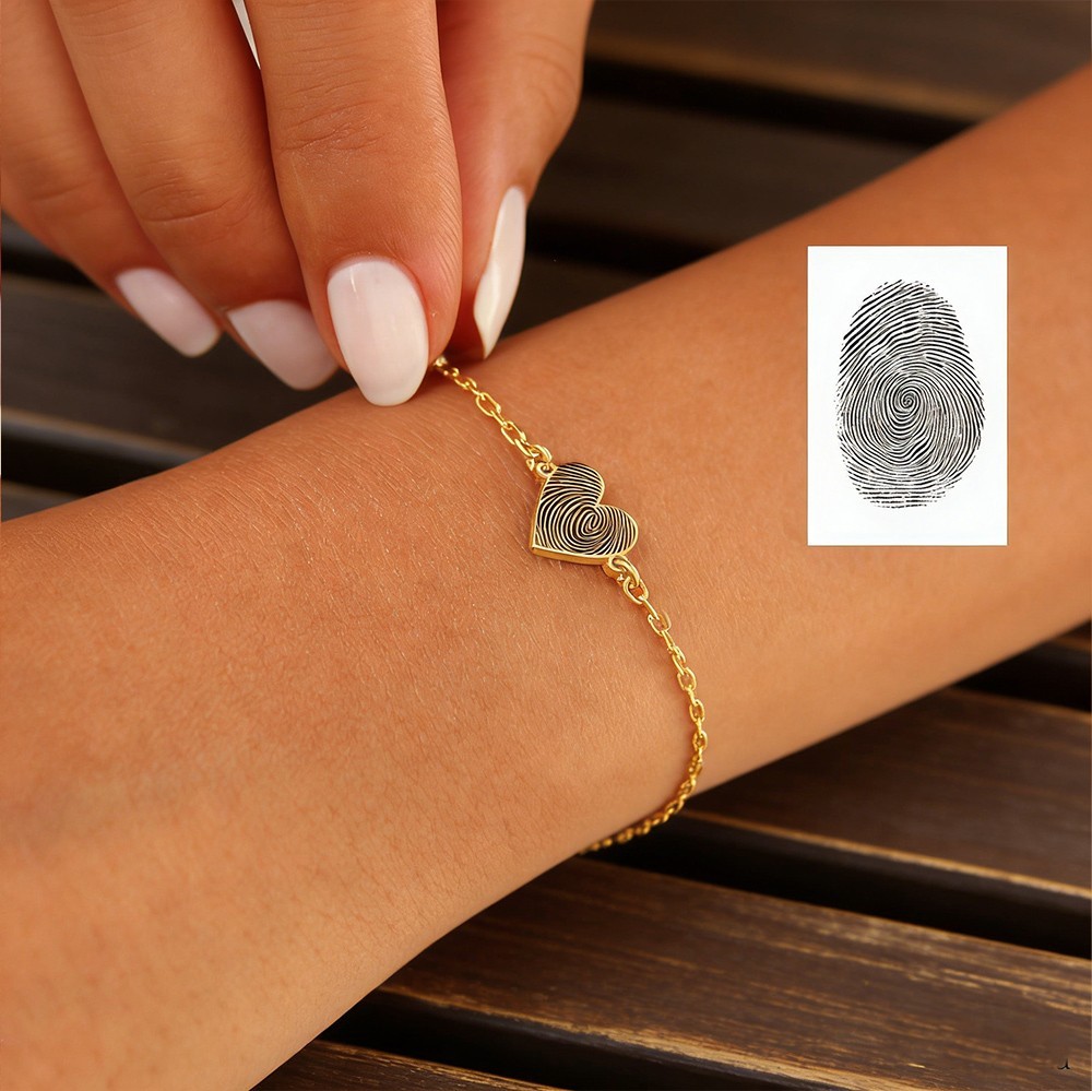 Personalized Fingerprint Heart Pendant Bracelet With Engraved Handwriting for Women Unique Gift for Mom Mother's Day Gift