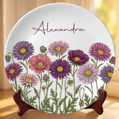 Personalized Watercolor Birth Month Flower Platter Birthday Jewelry Dish Gifts for Mom Mother's Day Gift