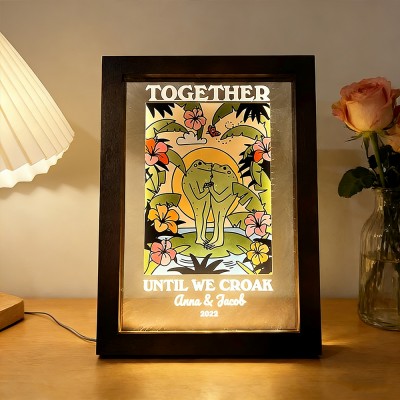 Personalized Frog Illustration Night Light Frame with Name Gift for Couples Anniversary Gift Valentine's Day Gifts