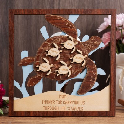 Personalized Wooden Sea Turtle Sign Thanks for Carrying Us Keepsake Gifts for Mom Grandma Mother's Day Gift