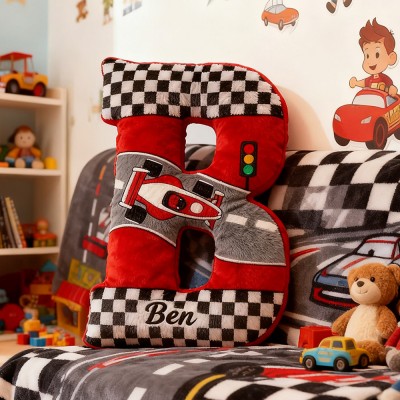 Personalized Racing Adventure Letter Pillow with Custom Name Racing Lovers Gifts Christmas Gift for Kids