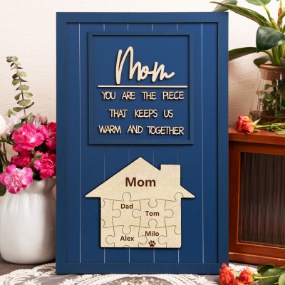 Mom You Are The Piece That Keeps Us Warm And Together Personalized Wood Puzzle Sign Gift for Mom Grandma Mother's Day Gifts