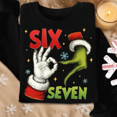 Funny Six Seven Meme Christmas Santa Hand Sign Sweatshirt Unique Christmas Gifts