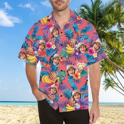 Custom Face Shirt Hawaiian Style Man Shirt With Fruit Pattern Summer Gift Ideas For Him
