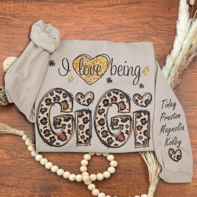 Personalized I Love Being Gigi Embroidered Sweatshirt Hoodie With Grandkids Names Christmas Gift Ideas
