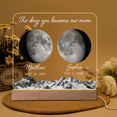 Personalized The Days You Became Our Mom Moon Phase Night Light with Kids Names Gift Ideas for Mom Mother's Day Gift
