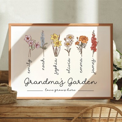 Grandma's Garden Birth Month Flower Frame With Kids Names Personalized Gifts For Mom Grandma Christmas Gift Ideas