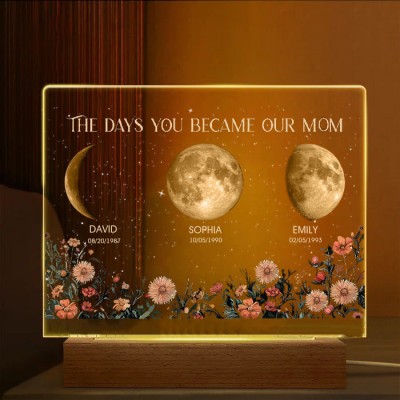 The Days You Became Our Mom Custom Moon Phase Night Light with Kids Names Gift Ideas for Mom Mother's Day Gift