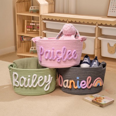Personalized Handmade Baby Basket with Name Toys Storage Basket Baby Shower Gift Newborn Gift 