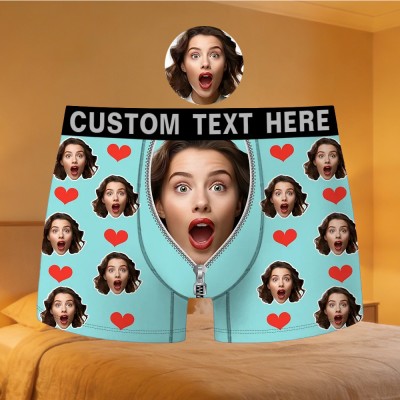 Custom Face Men's Boxer with Text Funny Gifts for Boyfriend Husband Valentine's Day Gift for Him