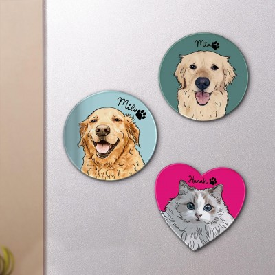 Personalized Pet Portrait Photo Fridge Magnet Custom Pet Magnets Unique Gift for Dog Cat Lovers Pet Memorial Gifts