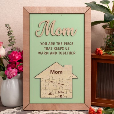 Mom You Are The Piece That Keeps Us Warm And Together Personalized Wood Puzzle Sign Gift for Mom Grandma Mother's Day Gifts