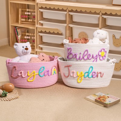 Personalized Handmade Baby Basket with Name Toys Storage Basket Baby Shower Gift Newborn Gift 