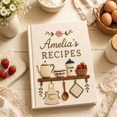 Personalized Embroidered Recipe Book, Vintage Cottagecore Cookbook, Family Recipe Keepsake, Baking Memory Book Gift