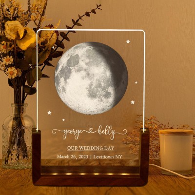 Our Wedding Day Personalized Moon Phase Night Light Unique Wedding Anniversary Gift for Her Him Valentine's Day Gift for Couple