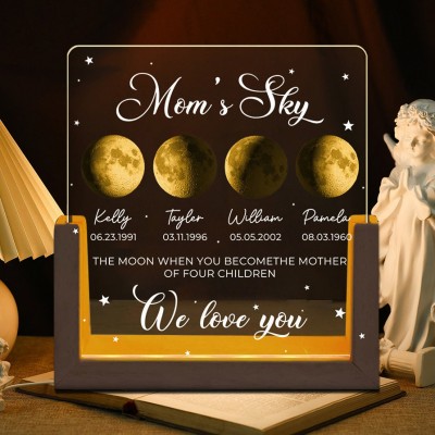 Personalized Mom's Sky Moon Phase Night Light By Date with Kids Names Gift for Mom Mother's Day Gifts New Mom Gift