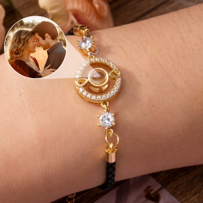 Custom Round Shape Photo Projection Bracelet with Picture Inside Keepsake Gift For Girlfriend Wife Valentine's Day Gifts