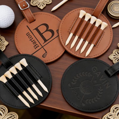 Personalized Engraved Leather Golf Bag Tag for Men Golf Tee Holder Gift for Golf Lovers Anniversary Gift Valentine's Day Gifts