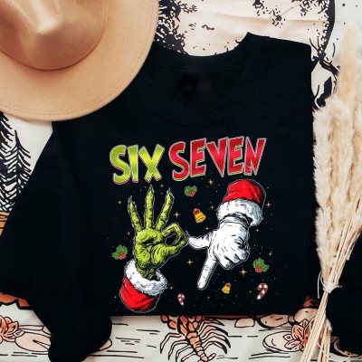 Funny Six Seven Meme Christmas Santa Hand Sign Sweatshirt Unique Christmas Gifts
