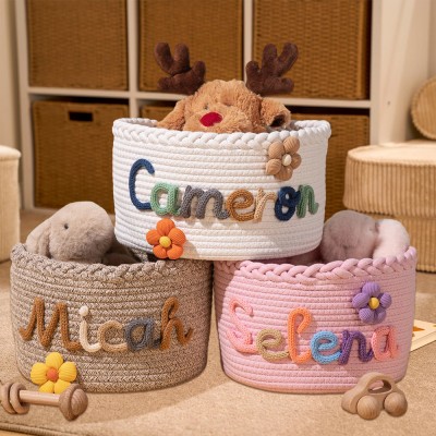 Personalized Handmade Baby Basket with Name Toys Storage Basket Baby Shower Gift Newborn Gift 